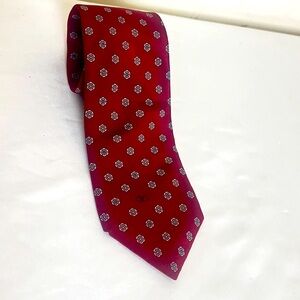 Authentic Valentino Wide Red Silk Tie Embroidered Floral designs & V Logo Detail